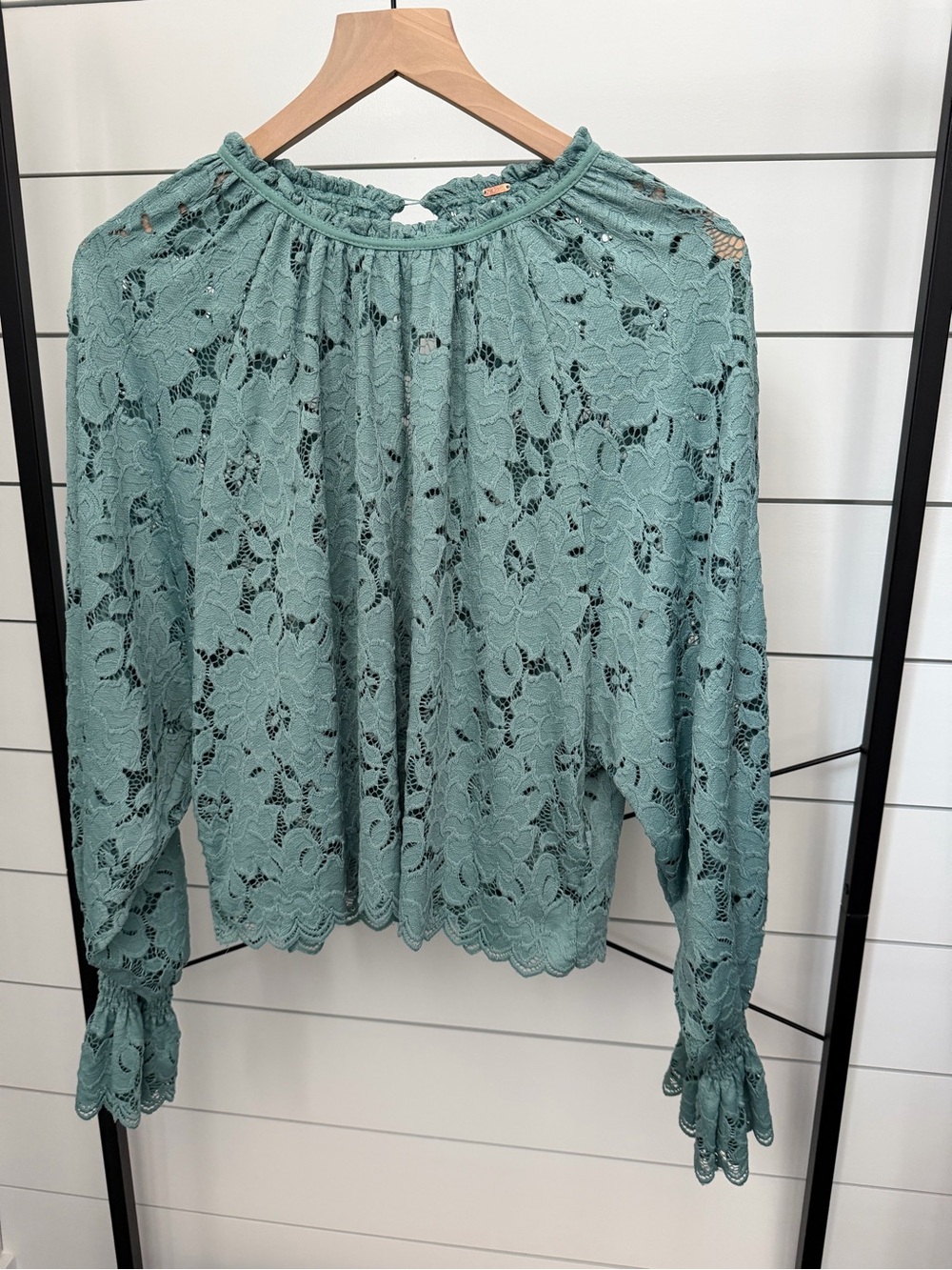 Free People Olivia Sage Green Lace Tee
